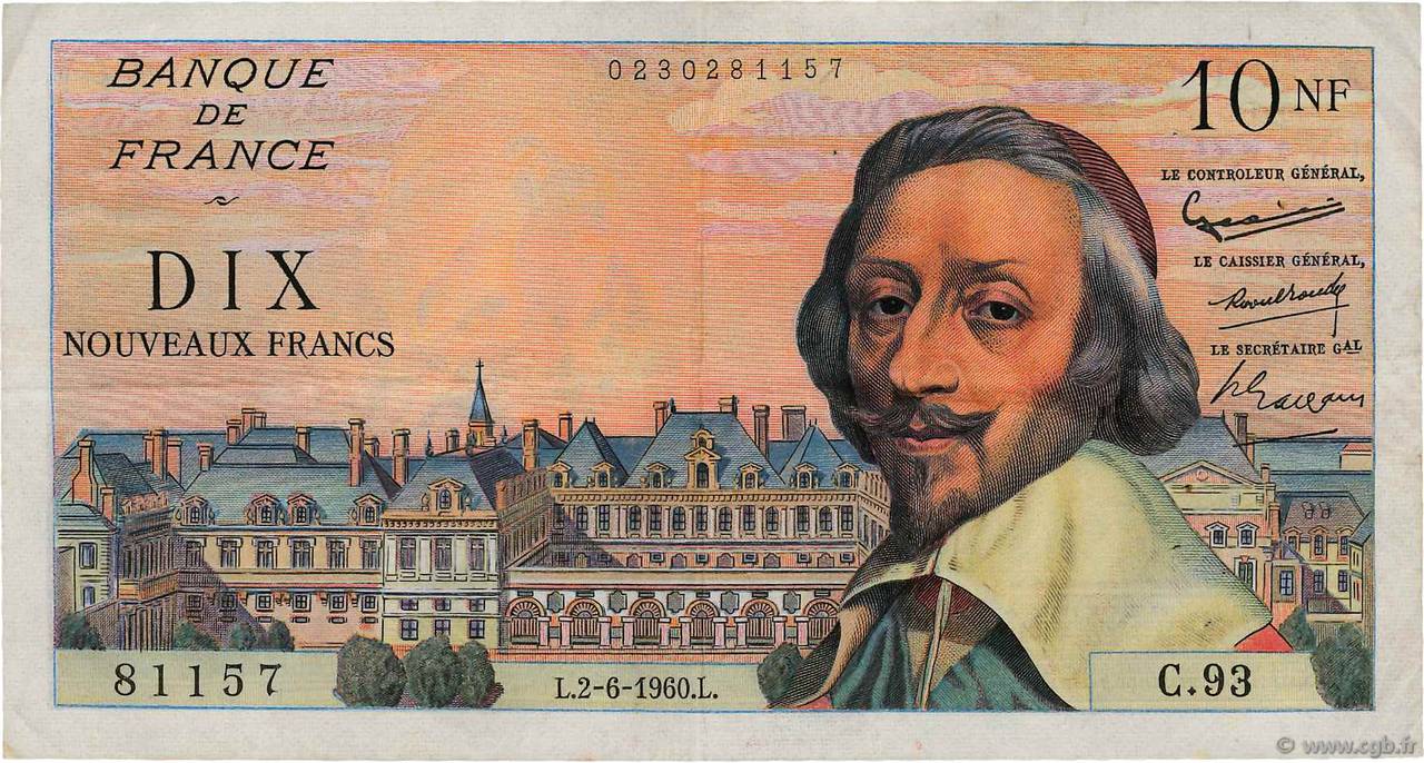 10 Nouveaux Francs RICHELIEU FRANCE  1960 F.57.08 TTB