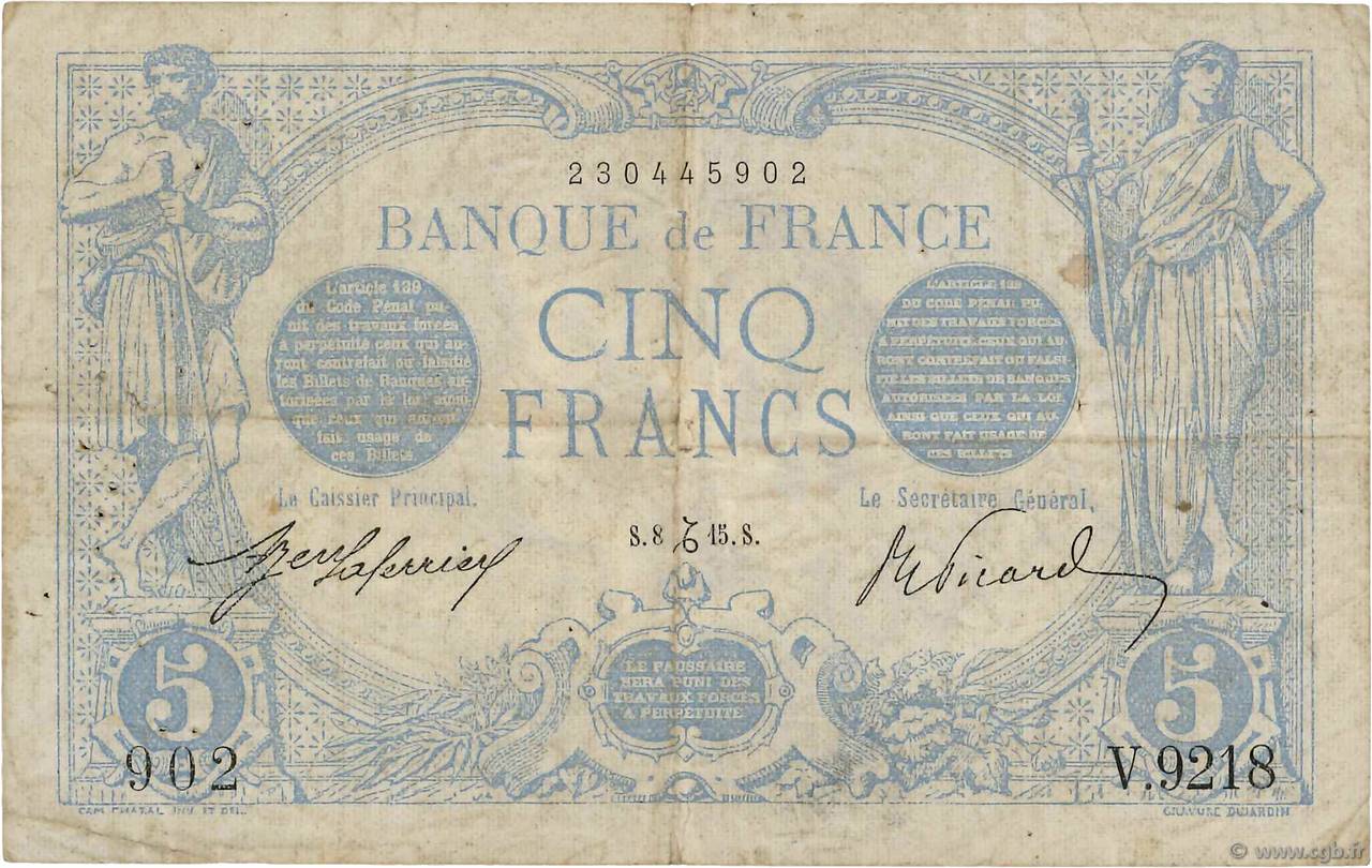 5 Francs BLEU FRANCE  1915 F.02.34 pr.TB
