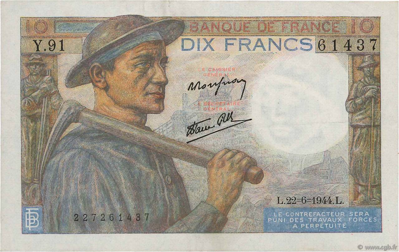 10 Francs MINEUR FRANCE  1944 F.08.12 TTB+