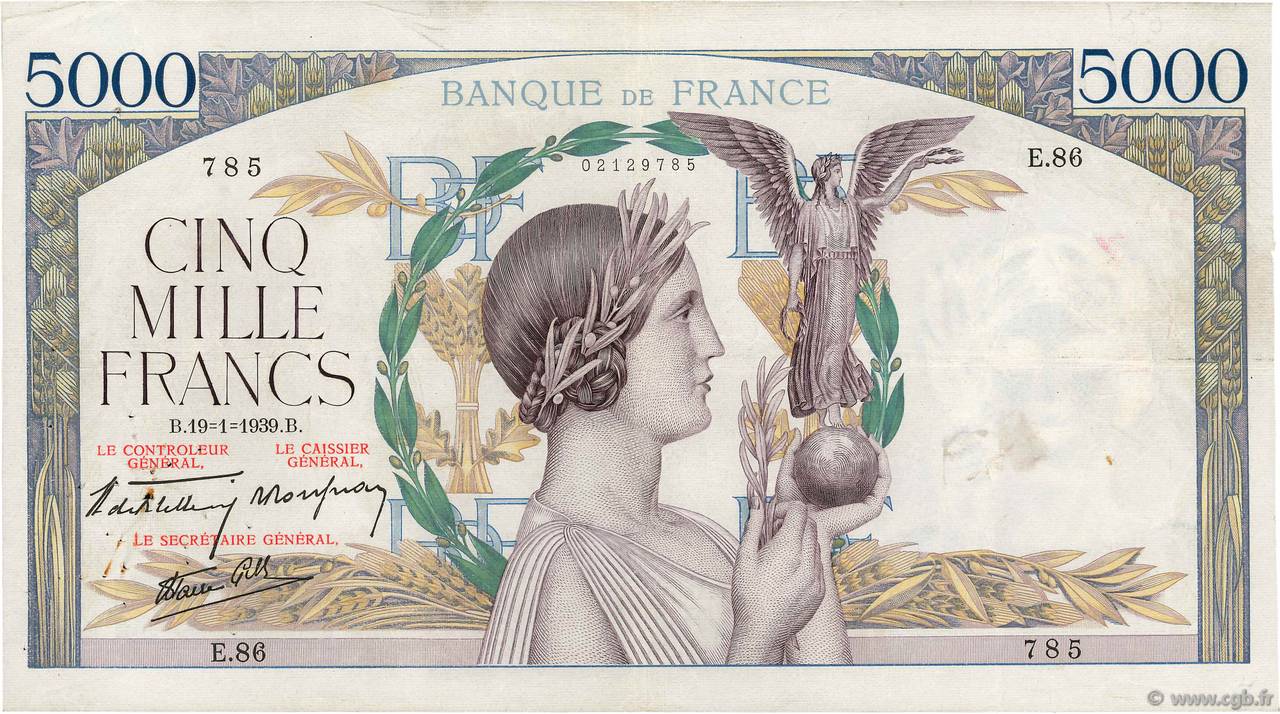 5000 Francs VICTOIRE Impression à plat FRANCE  1939 F.46.02 TB+