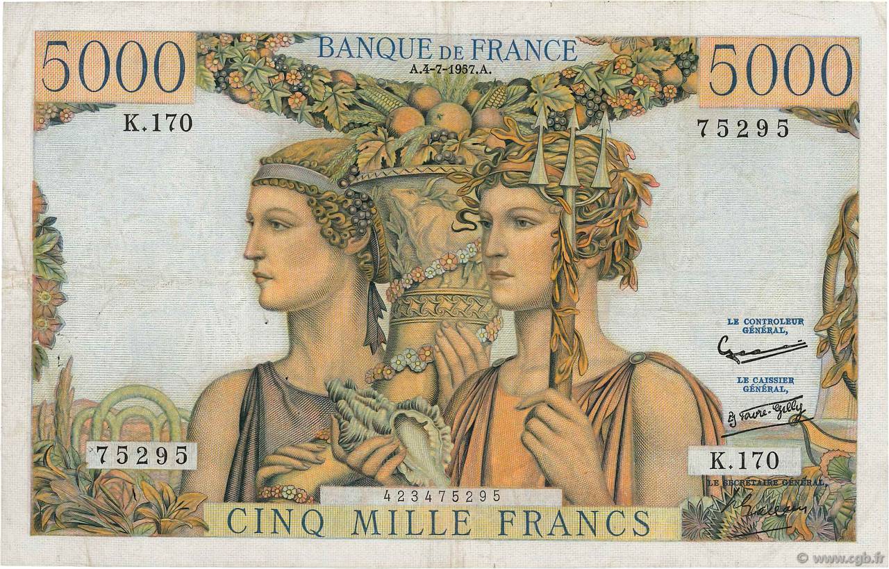 5000 Francs TERRE ET MER FRANCE  1957 F.48.16 TTB