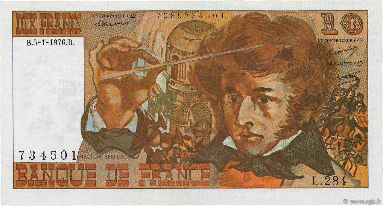 10 Francs BERLIOZ FRANCIA  1976 F.63.17 AU