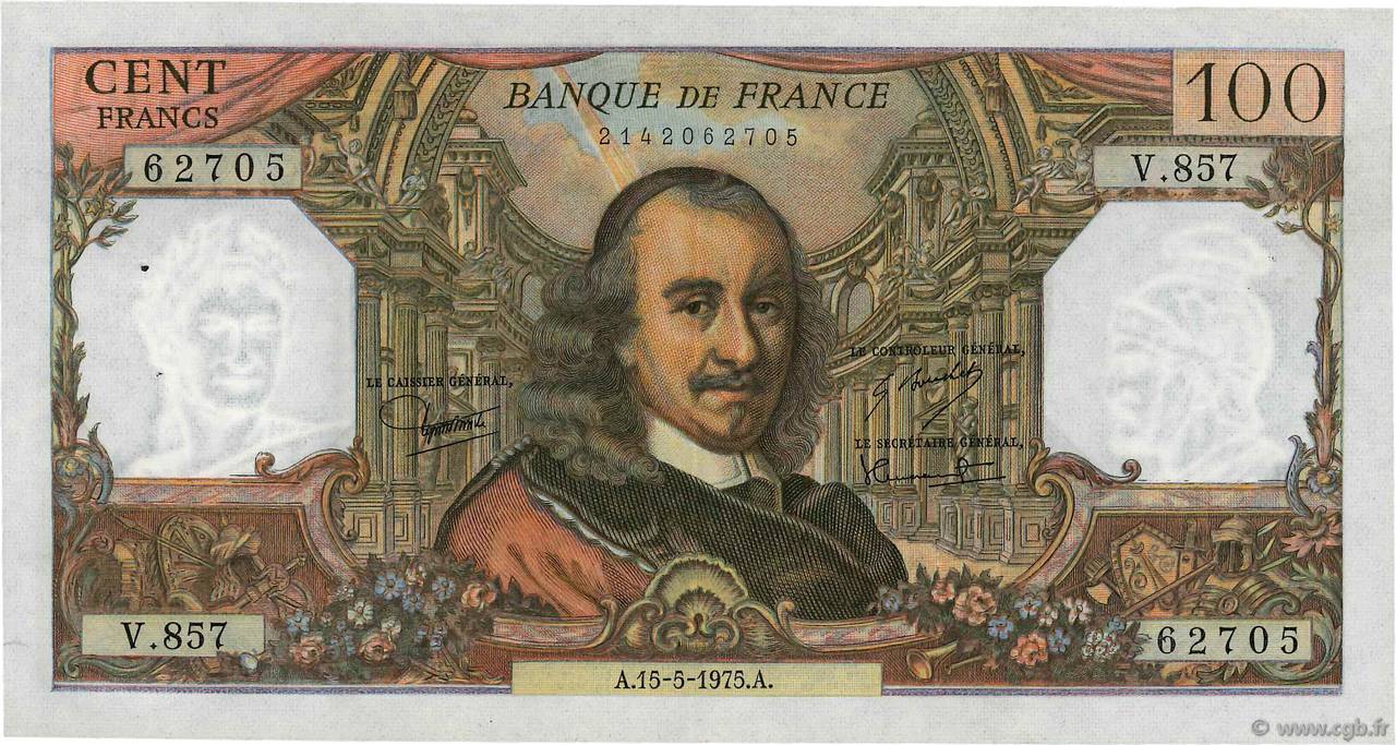 100 Francs CORNEILLE FRANCE  1975 F.65.49 pr.SUP