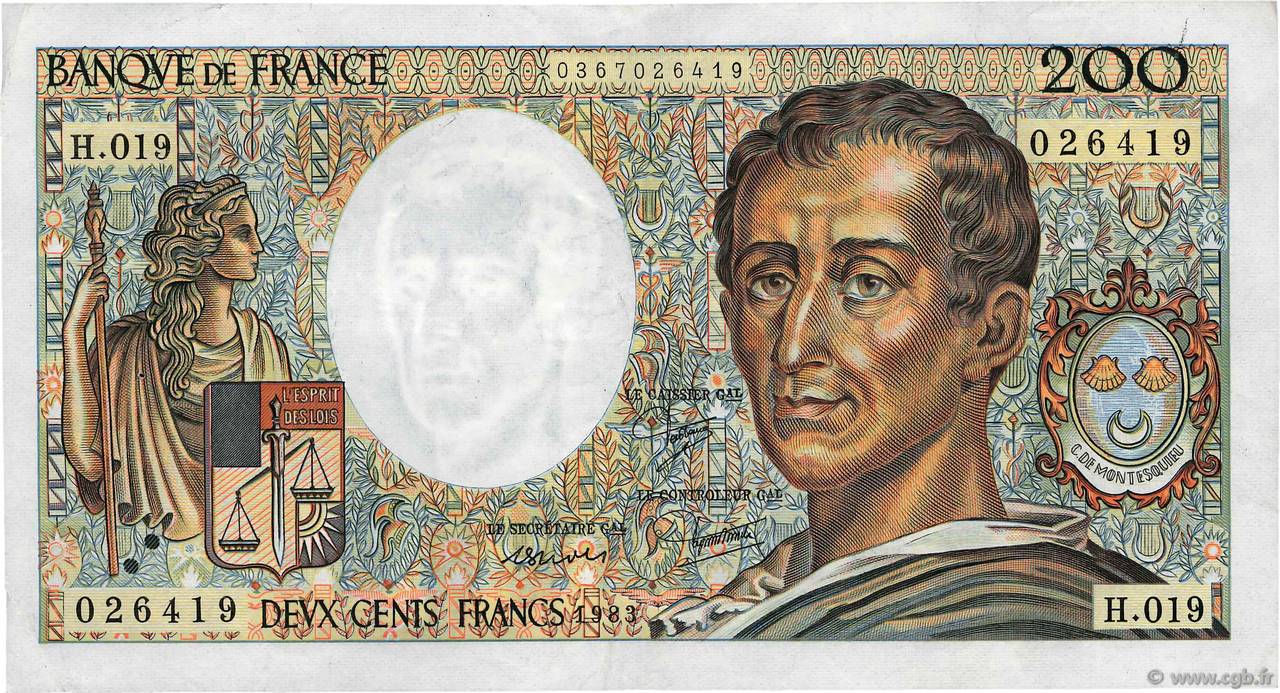 200 Francs MONTESQUIEU FRANCE  1983 F.70.03 TTB