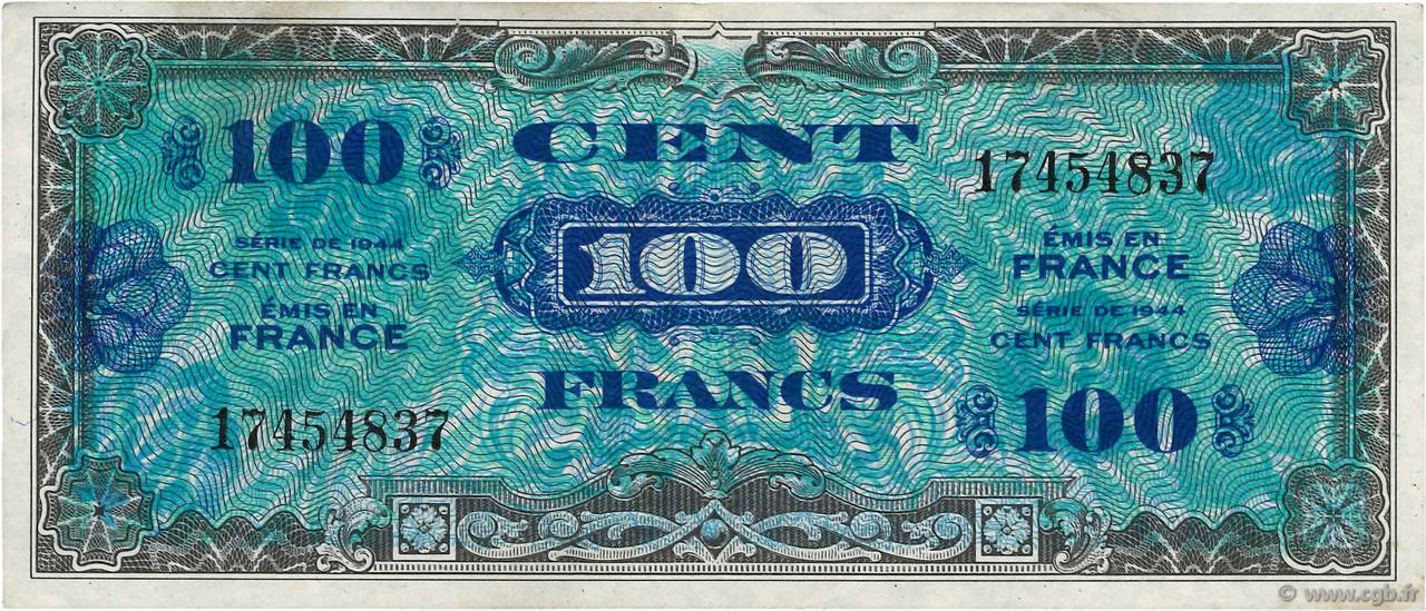 100 Francs DRAPEAU FRANCE  1944 VF.20.01 TTB