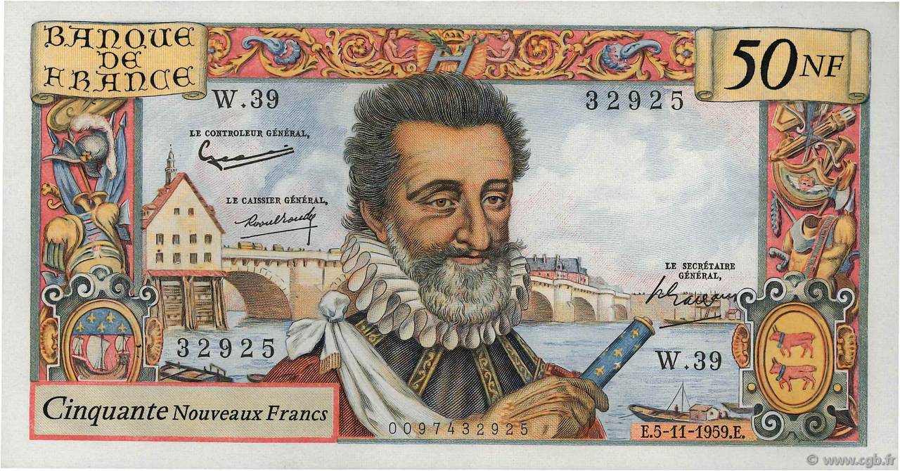 50 Nouveaux Francs HENRI IV FRANCE  1959 F.58.04 pr.SUP