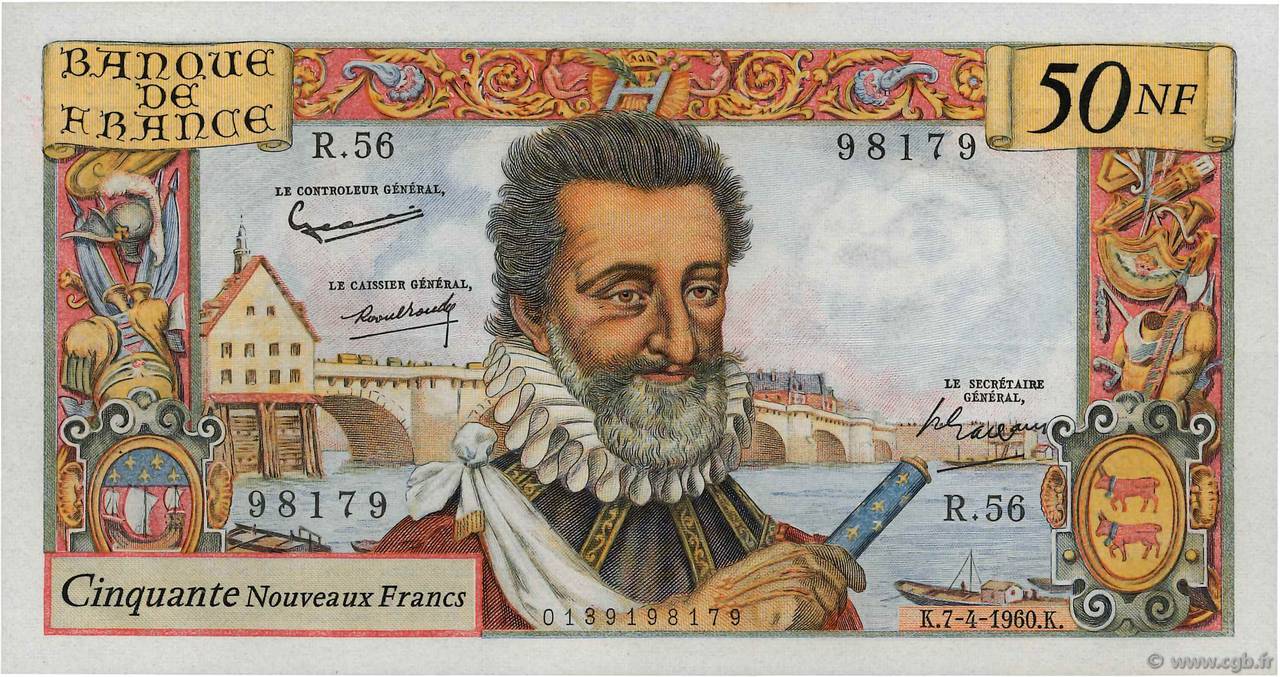 50 Nouveaux Francs HENRI IV FRANCE  1960 F.58.05 XF