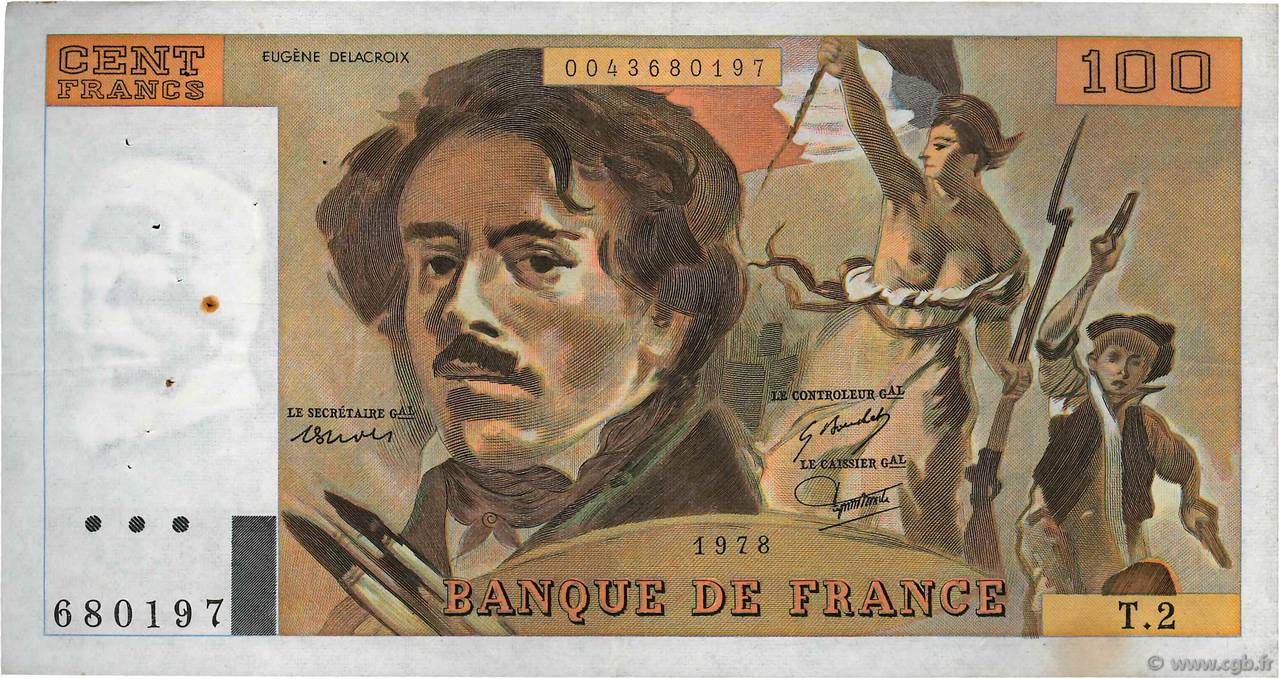 100 Francs DELACROIX FRANCIA  1978 F.68.02 BC+