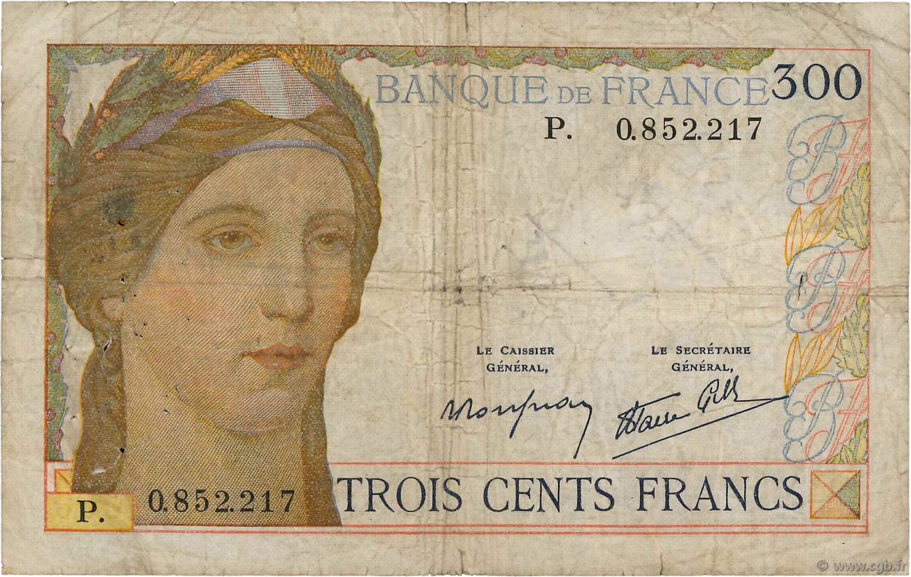 300 Francs FRANCE  1939 F.29.03 P