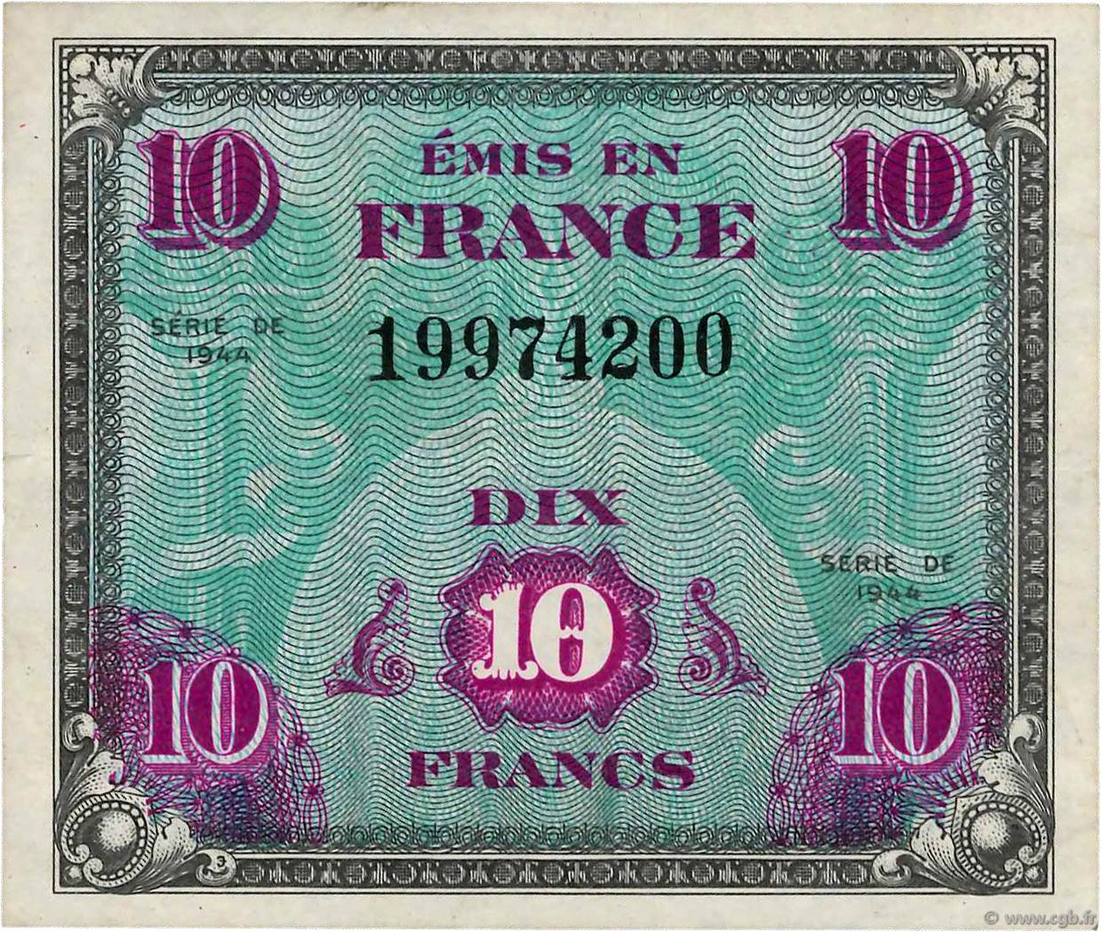 10 Francs DRAPEAU FRANCE  1944 VF.18.01 SUP