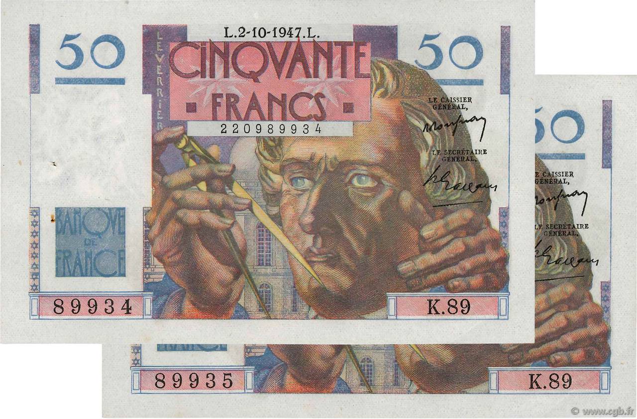 50 Francs LE VERRIER Consécutifs FRANCIA  1947 F.20.09 AU