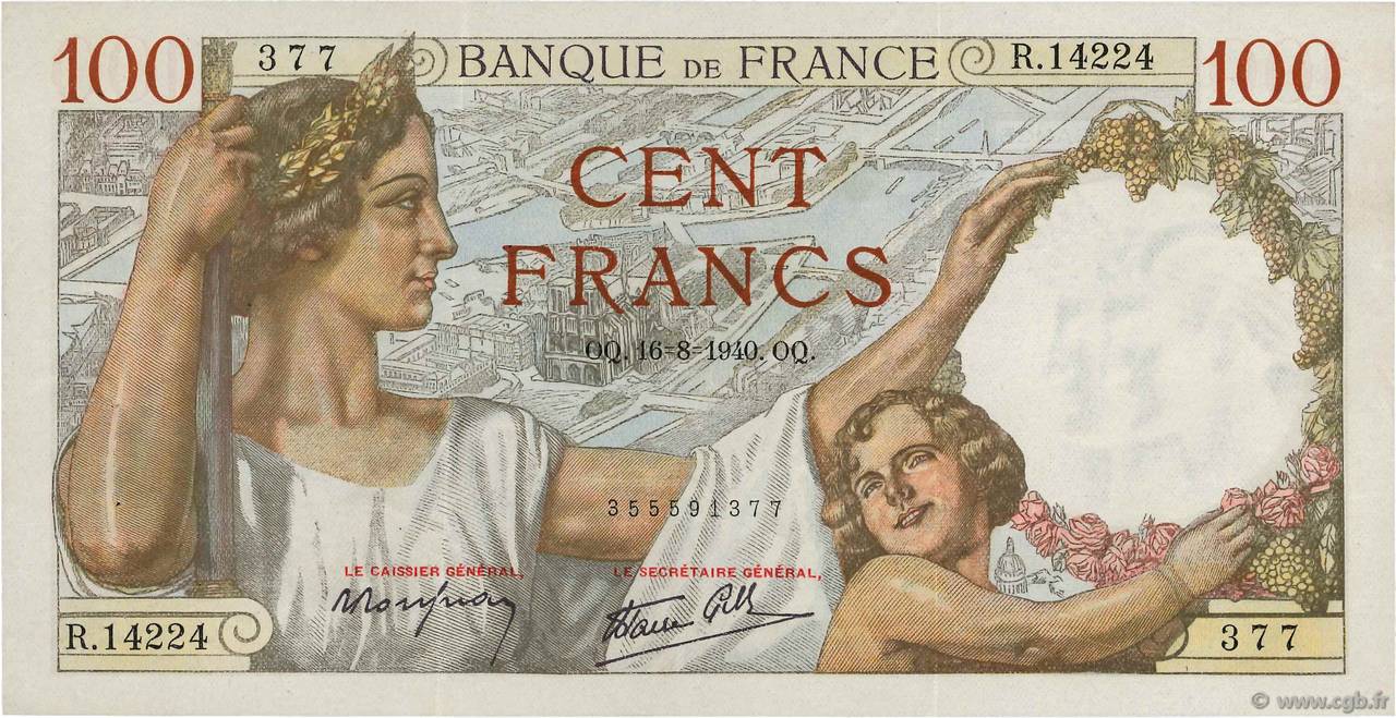 100 Francs SULLY FRANCIA  1940 F.26.36 q.SPL