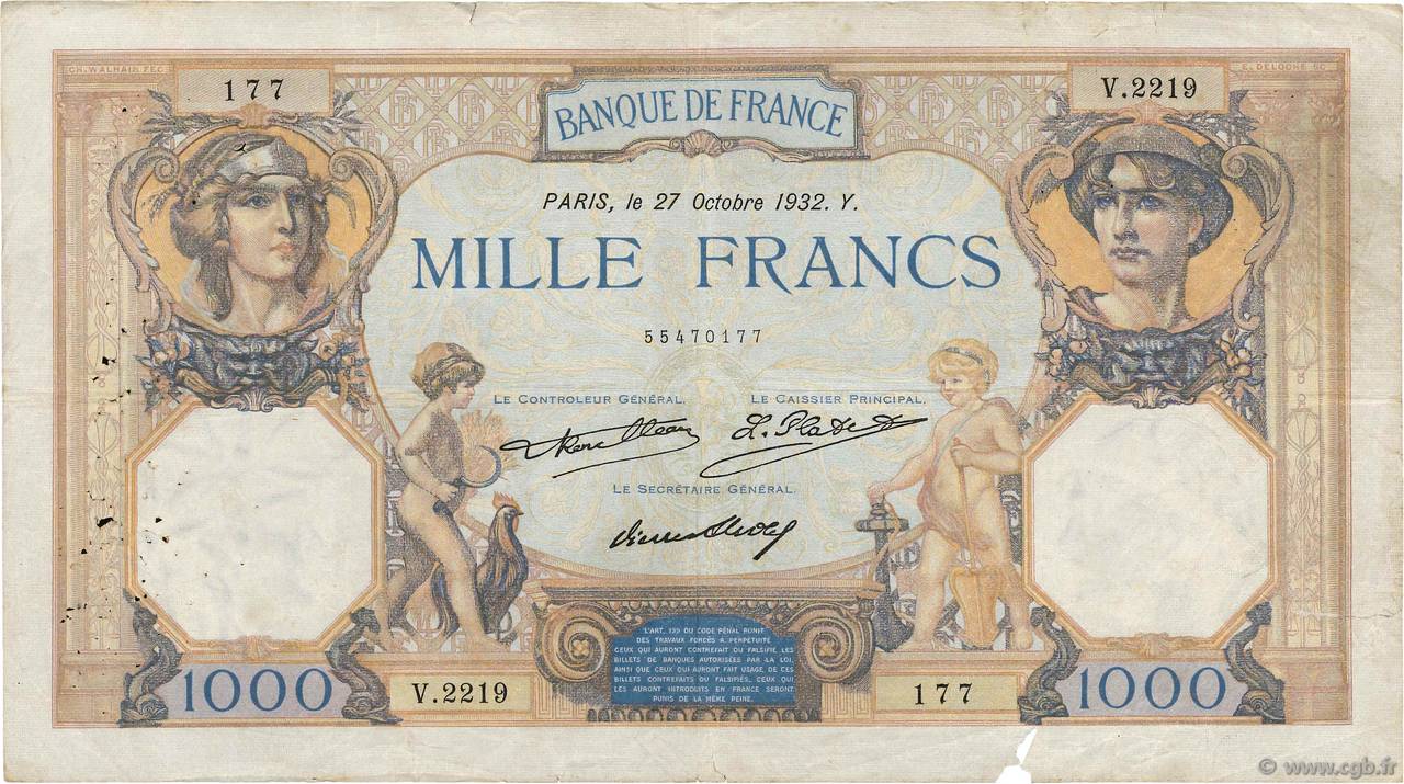 1000 Francs CÉRÈS ET MERCURE FRANCE  1932 F.37.07 AB