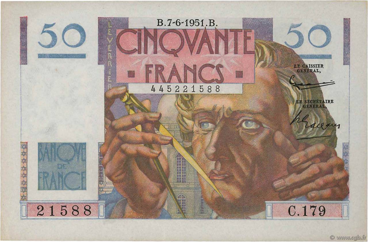 50 Francs LE VERRIER FRANCIA  1951 F.20.18 EBC+