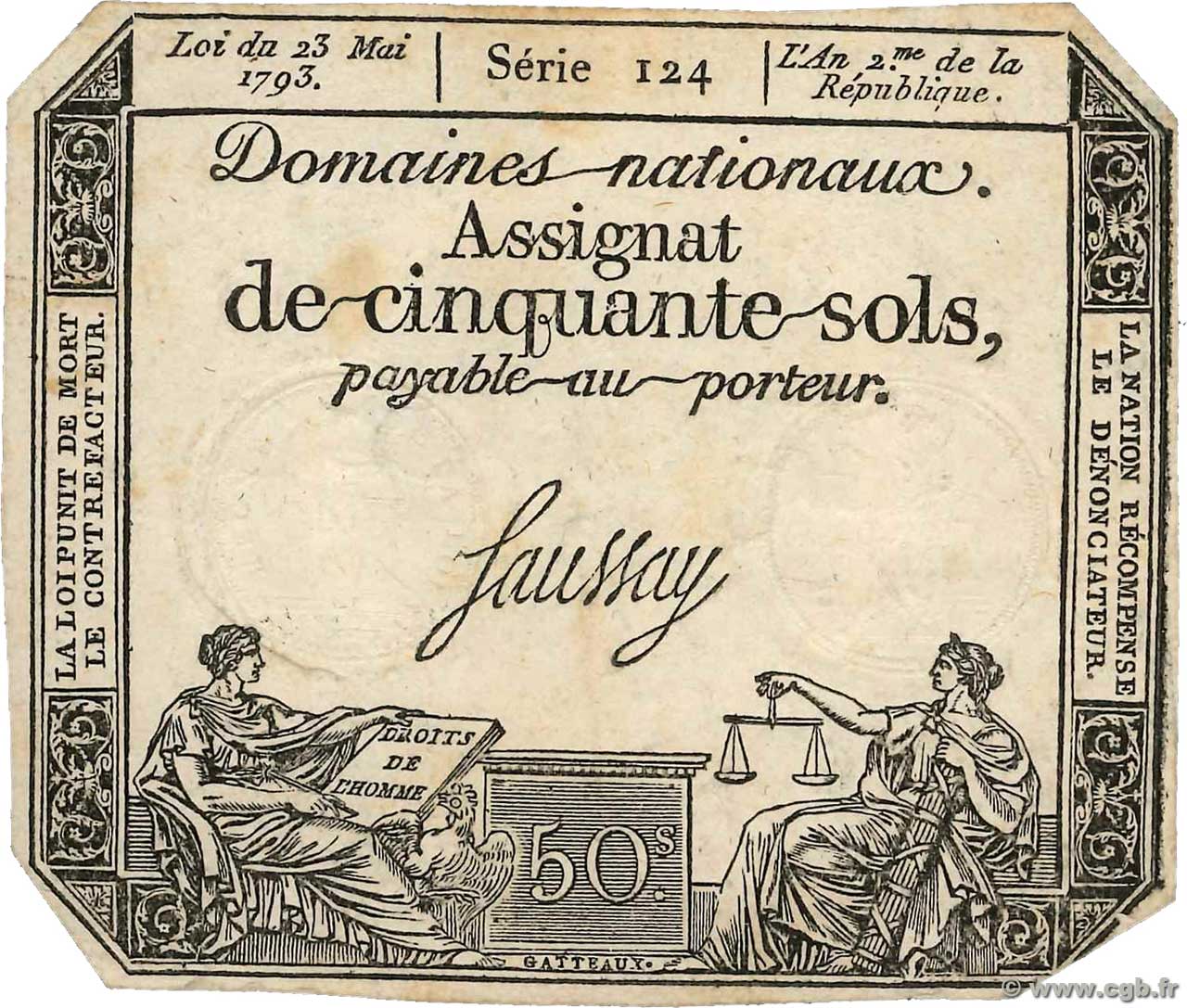 50 Sols variété FRANCIA  1793 Ass.42b q.SPL