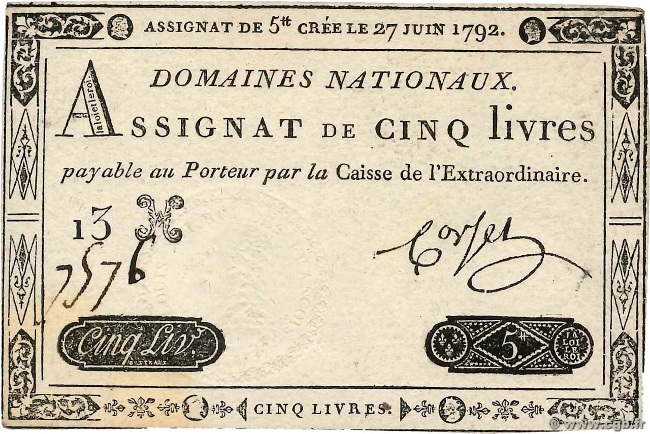 5 Livres FRANCIA  1792 Ass.30a SPL+