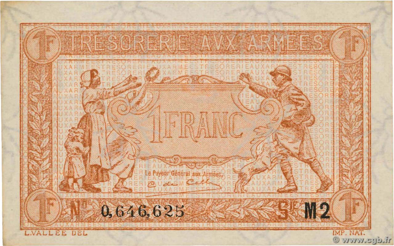 1 Franc TRÉSORERIE AUX ARMÉES 1919 FRANCIA  1919 VF.04.20 SC+
