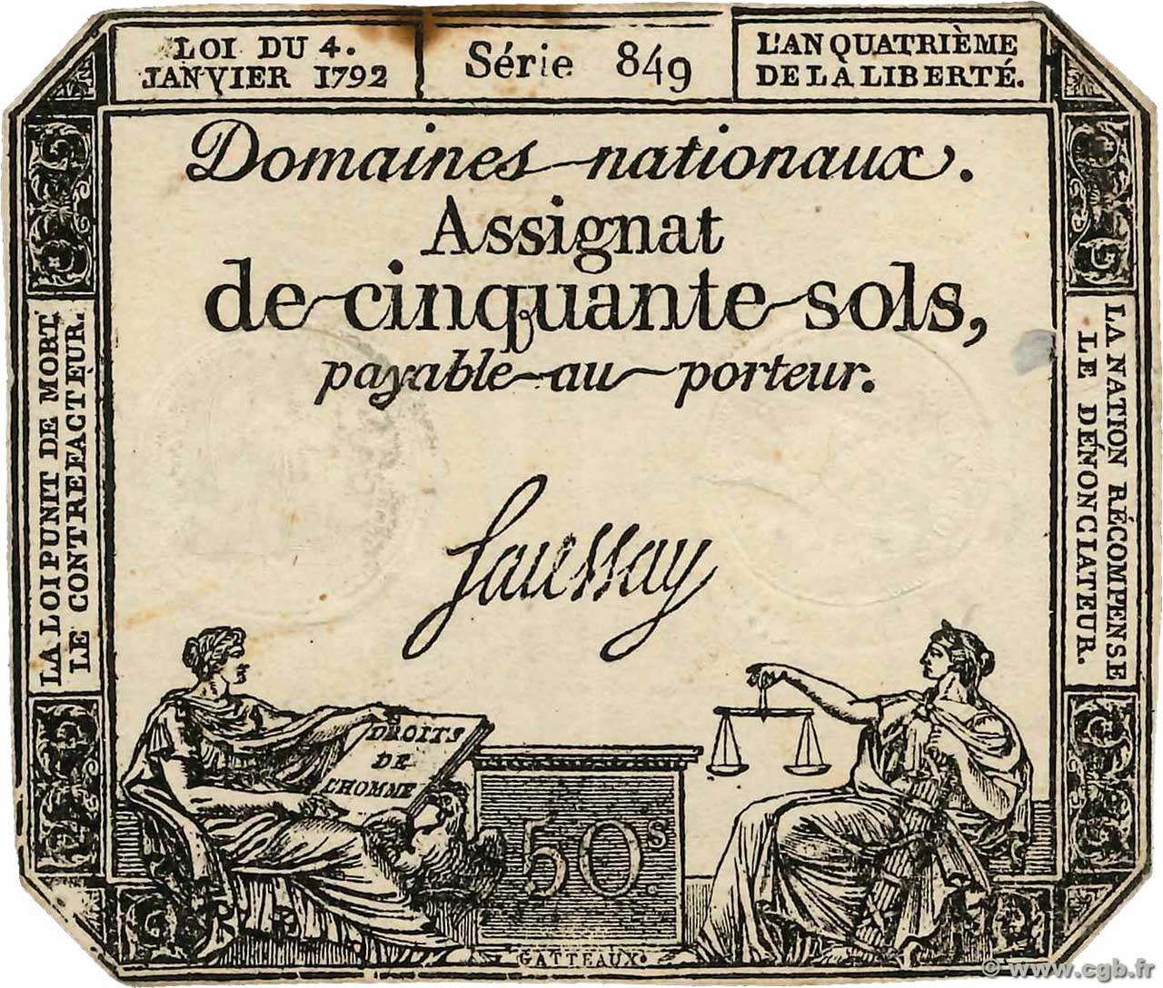 50 Sols FRANCE  1792 Ass.26a SUP+