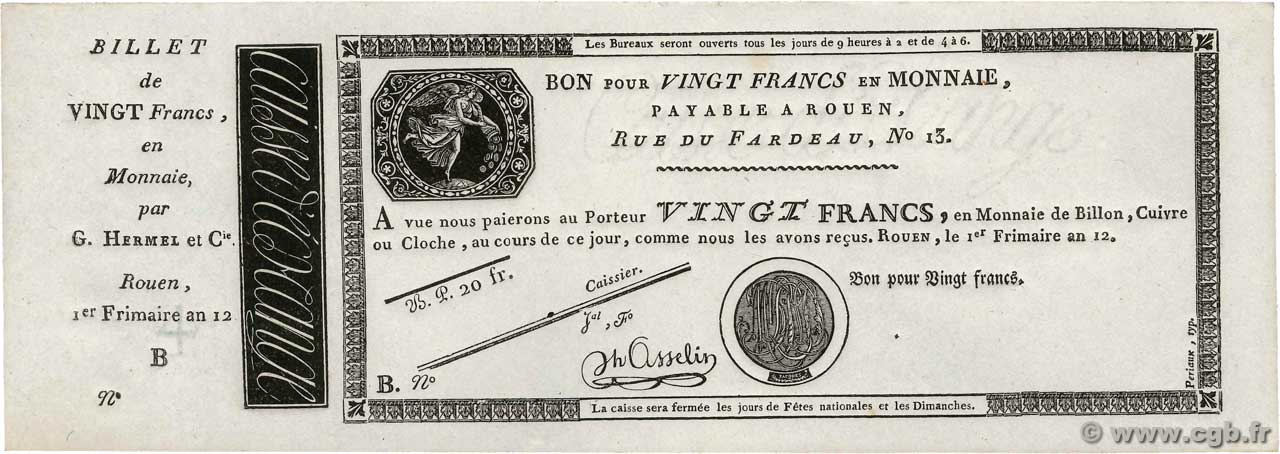 20 Francs Non émis FRANKREICH  1803 PS.245b fST+