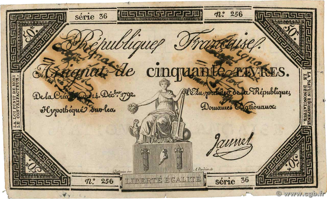 50 Livres Faux FRANCIA  1792 Ass.39f q.BB