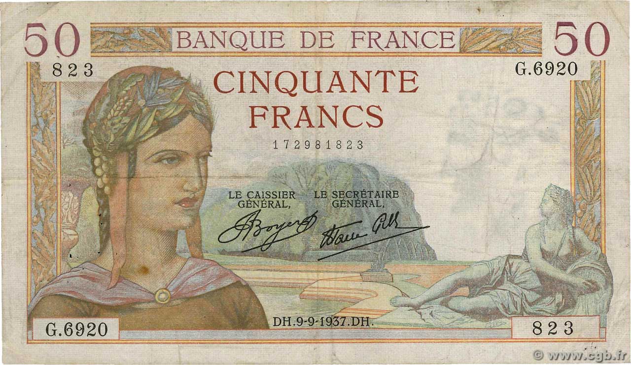 50 Francs CÉRÈS modifié FRANCIA  1937 F.18.03 BC