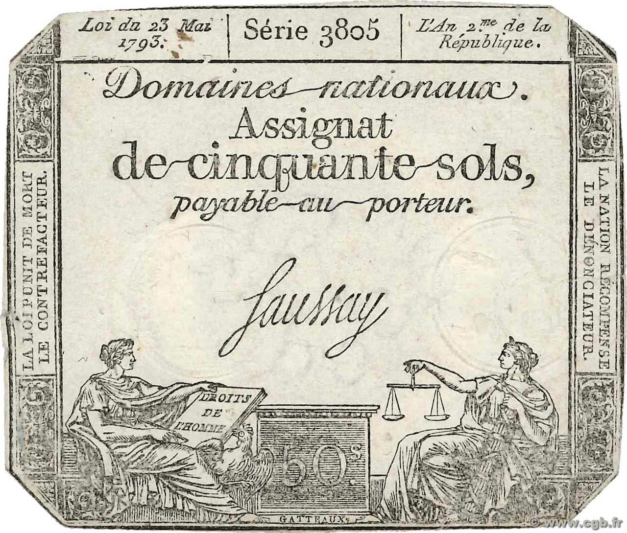 50 Sols FRANCE  1793 Ass.42c TB+