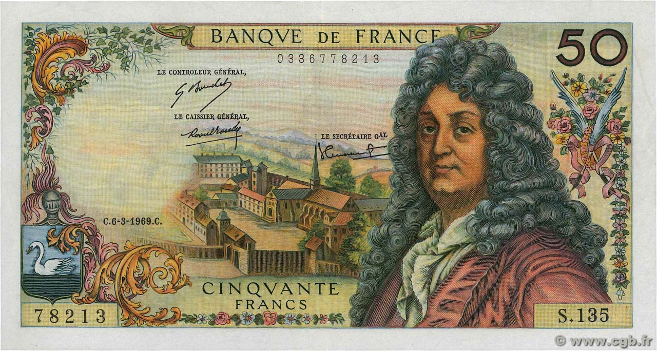 50 Francs RACINE FRANCIA  1969 F.64.13 q.SPL
