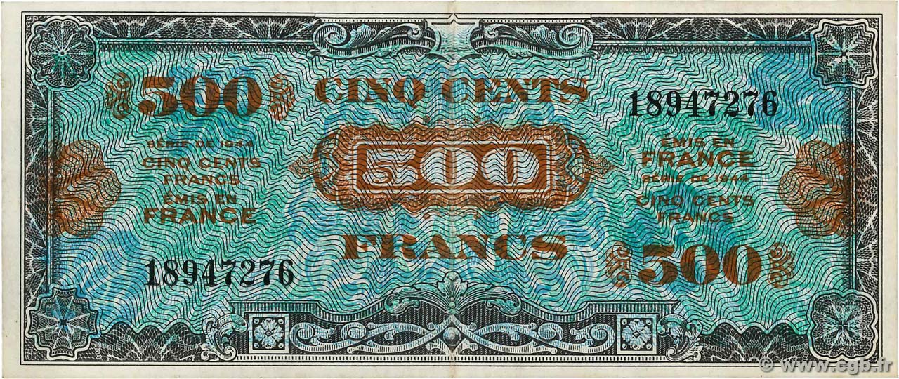 500 Francs DRAPEAU FRANCE  1944 VF.21.01 TTB