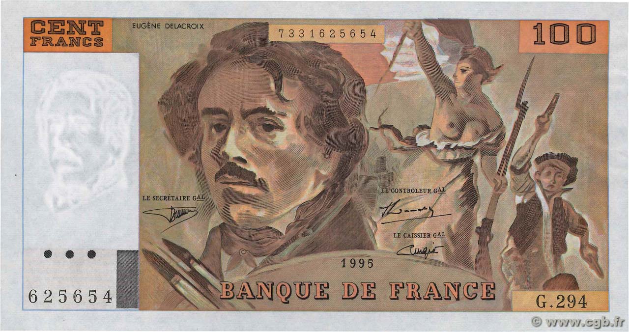 100 Francs DELACROIX 442-1 & 442-2 FRANKREICH  1995 F.69ter.02c VZ