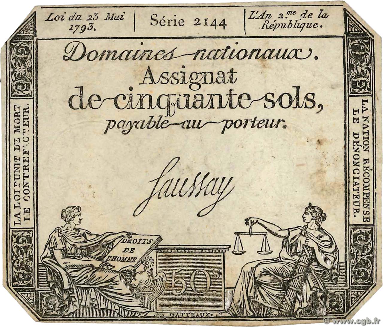 50 Sols variété FRANCE  1793 Ass.42b TB+