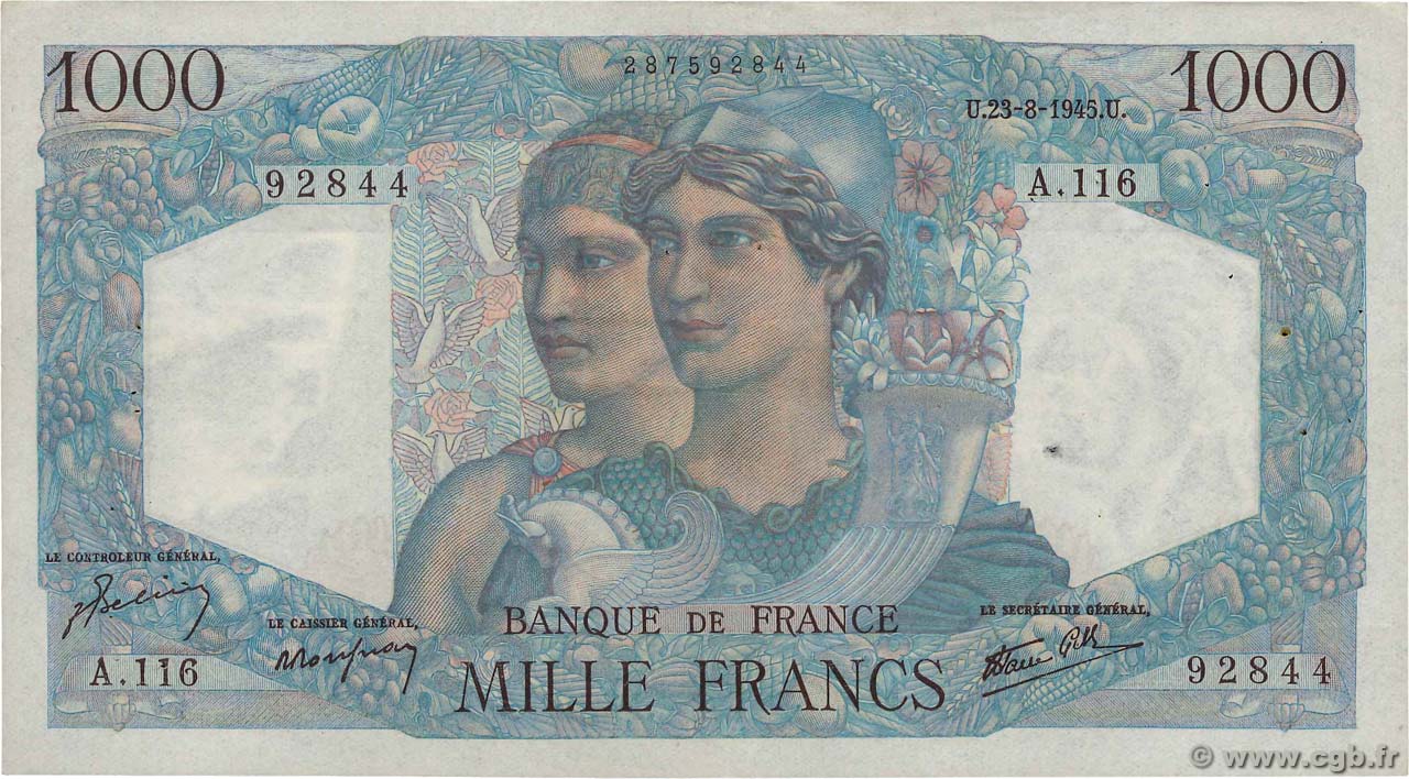 1000 Francs MINERVE ET HERCULE FRANCIA  1945 F.41.07 BB