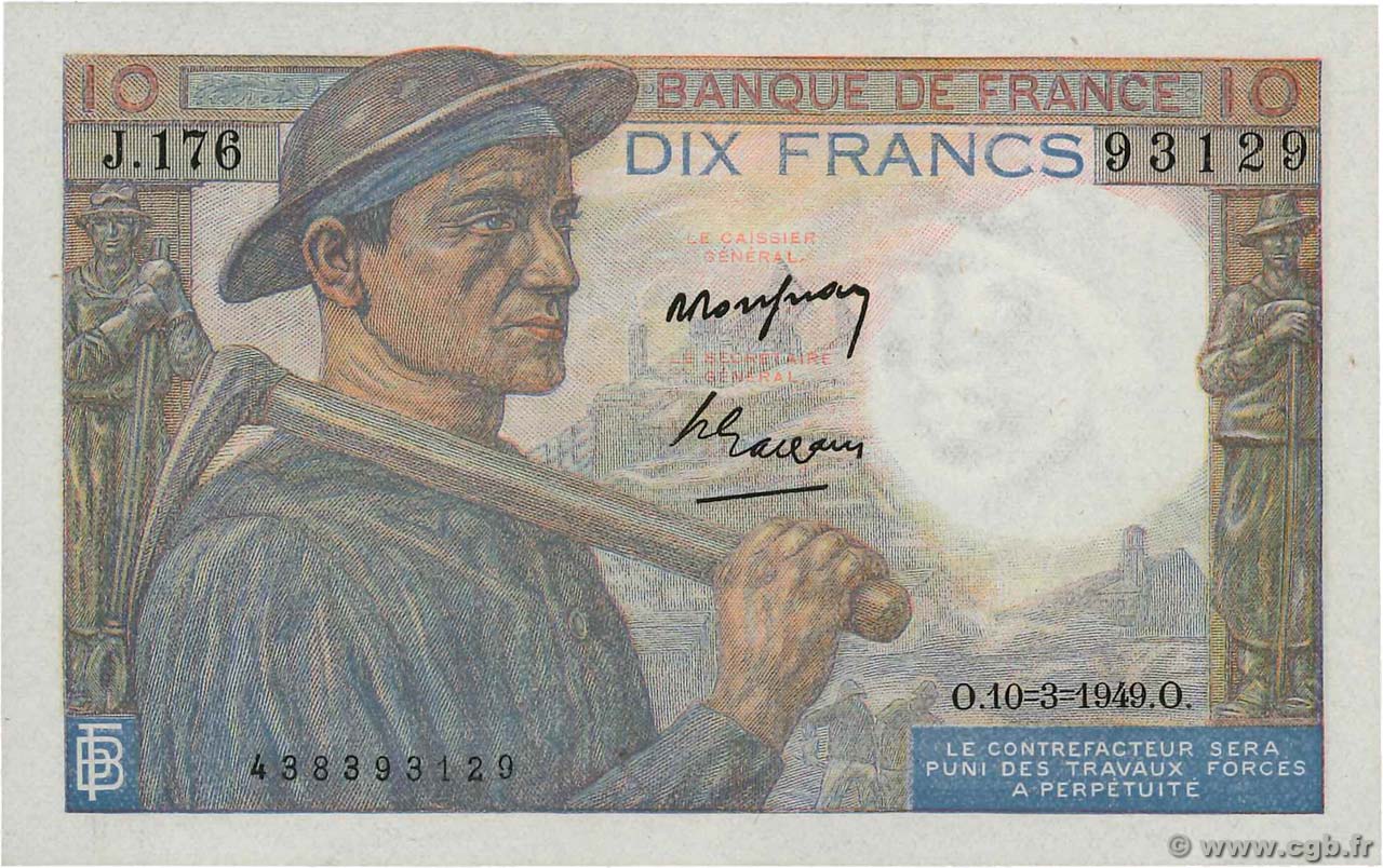 10 Francs MINEUR FRANKREICH  1949 F.08.20 fST
