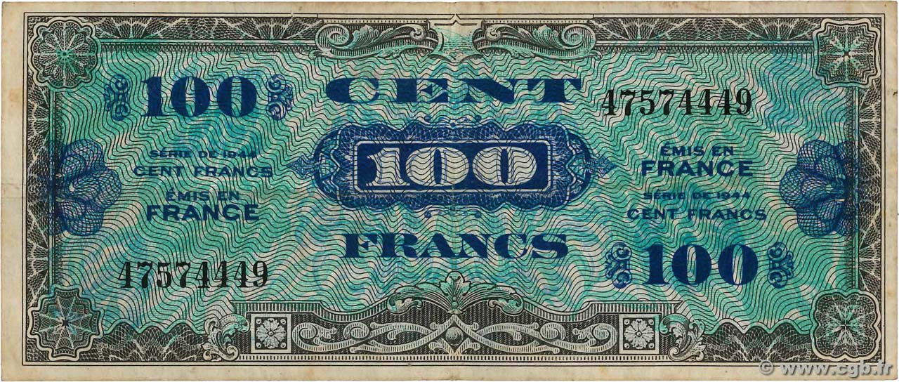 100 Francs DRAPEAU FRANCE  1944 VF.20.01 TB