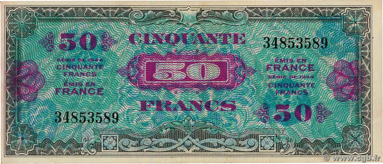 50 Francs DRAPEAU FRANCIA  1944 VF.19.01 SPL