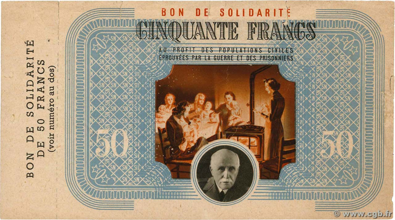 50 Francs BON DE SOLIDARITÉ FRANCE Regionalismus und verschiedenen  1941 KL.09C1 S