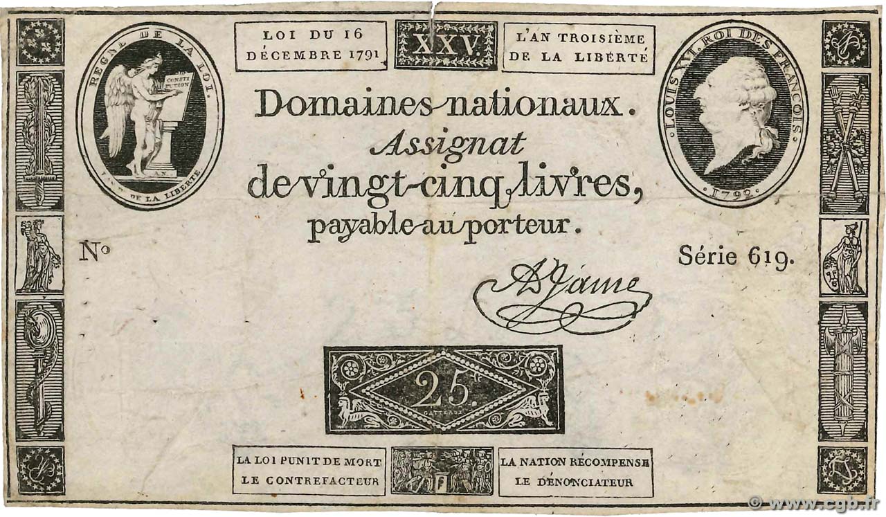 25 Livres FRANCIA  1791 Ass.22a RC