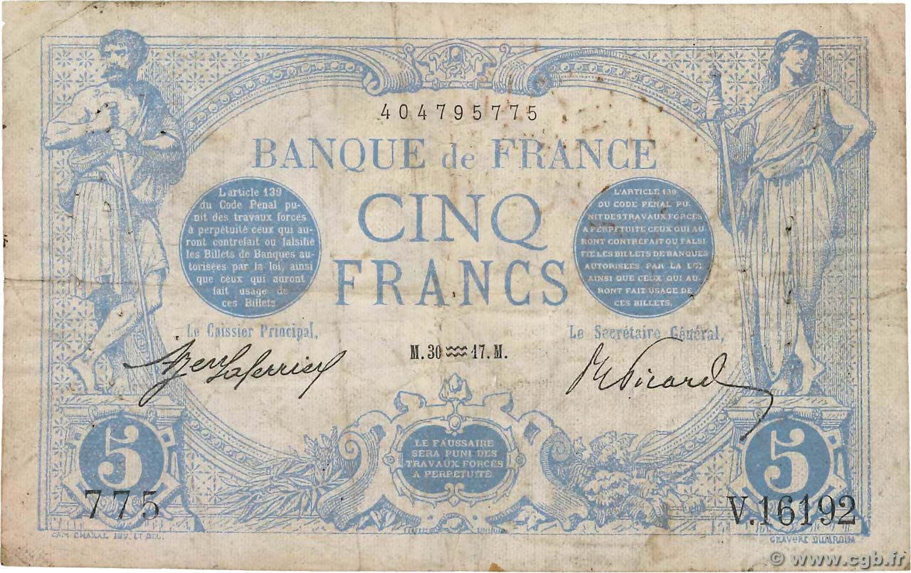 5 Francs BLEU FRANCE  1917 F.02.47 pr.TB