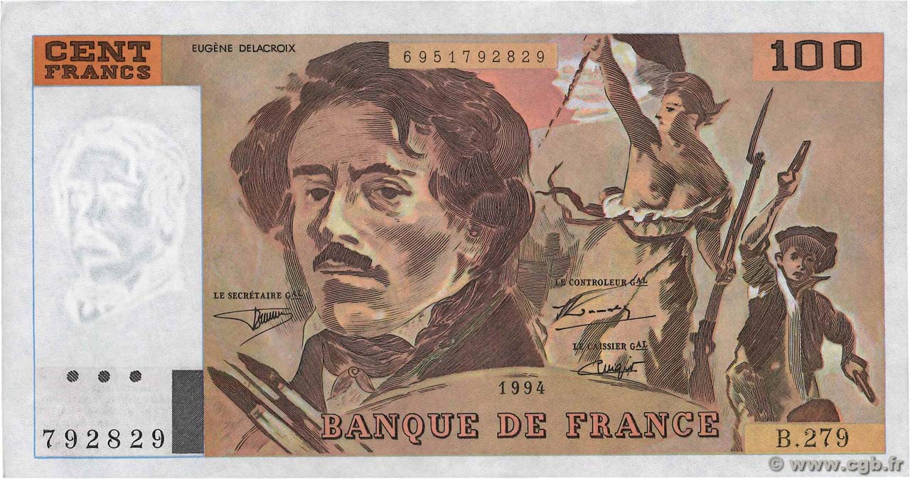 100 Francs DELACROIX 442-1 & 442-2 FRANCE  1994 F.69ter.01c SUP