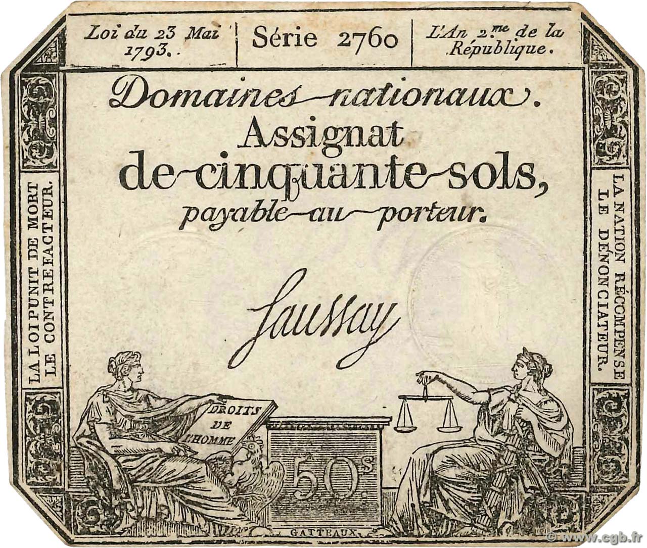 50 Sols FRANCE  1793 Ass.42c TTB
