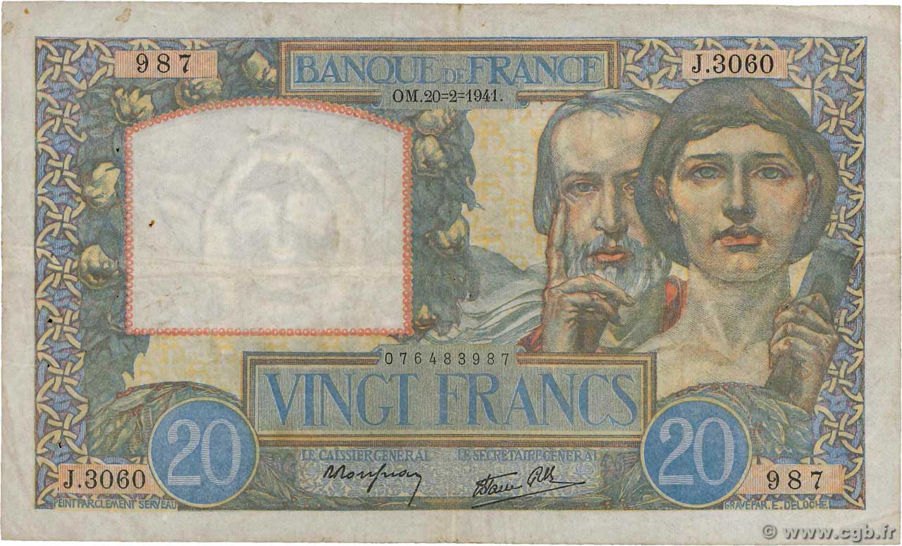 20 Francs TRAVAIL ET SCIENCE FRANKREICH  1941 F.12.12 S