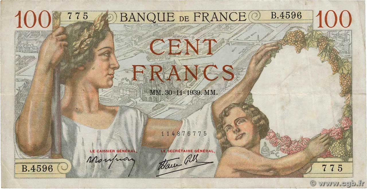 100 Francs SULLY FRANCIA  1939 F.26.16 q.BB