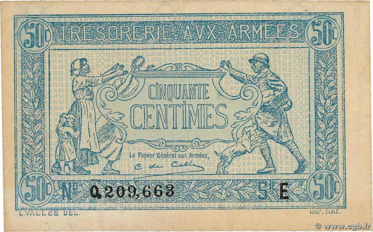 50 Centimes TRÉSORERIE AUX ARMÉES 1917 FRANCIA  1917 VF.01.05 EBC+