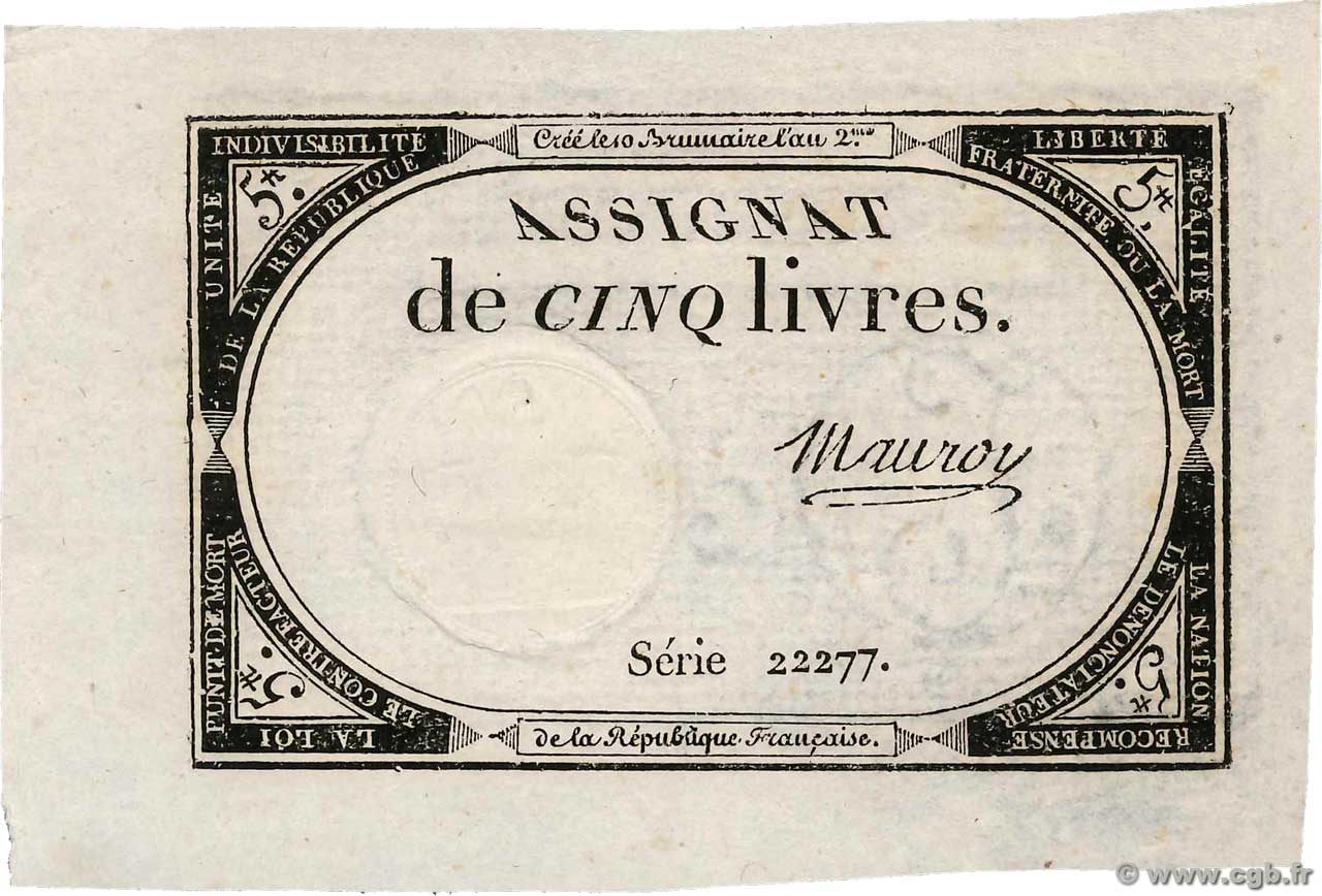 5 Livres FRANCE  1793 Ass.46a AU-