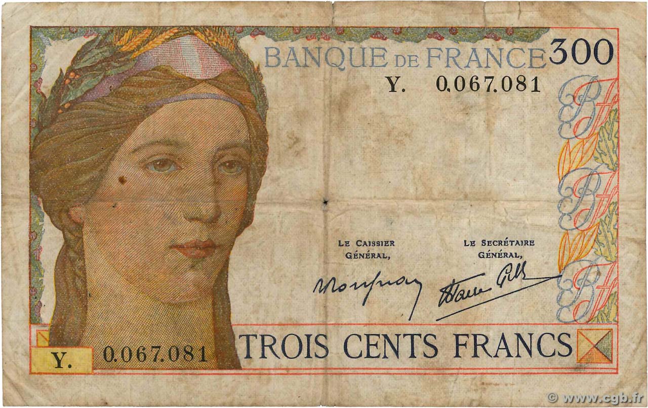 300 Francs FRANCE  1939 F.29.03 B