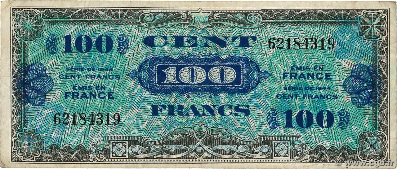 100 Francs DRAPEAU FRANCIA  1944 VF.20.01 q.MB