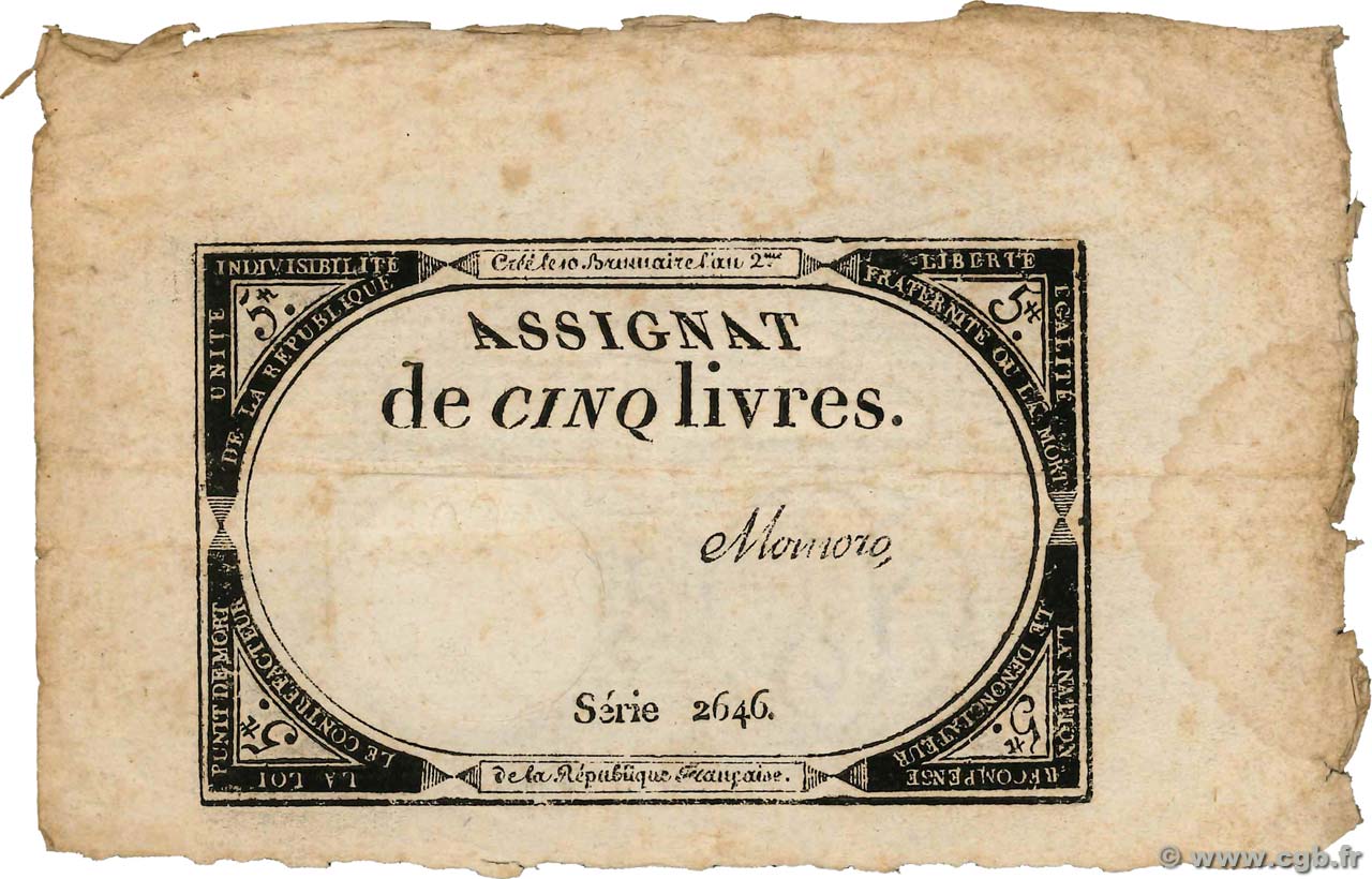 5 Livres FRANCIA  1793 Ass.46a MB