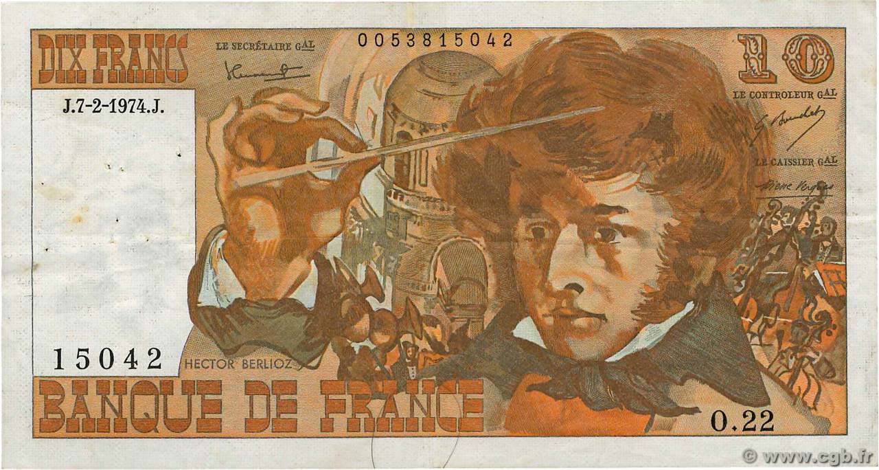 10 Francs BERLIOZ FRANCIA  1974 F.63.03 BB
