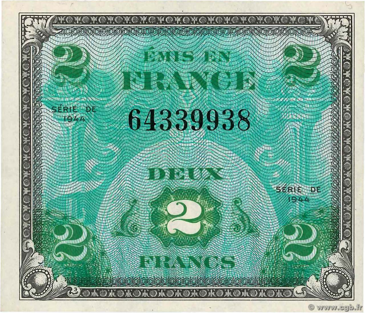 2 Francs DRAPEAU FRANCIA  1944 VF.16.01 AU+