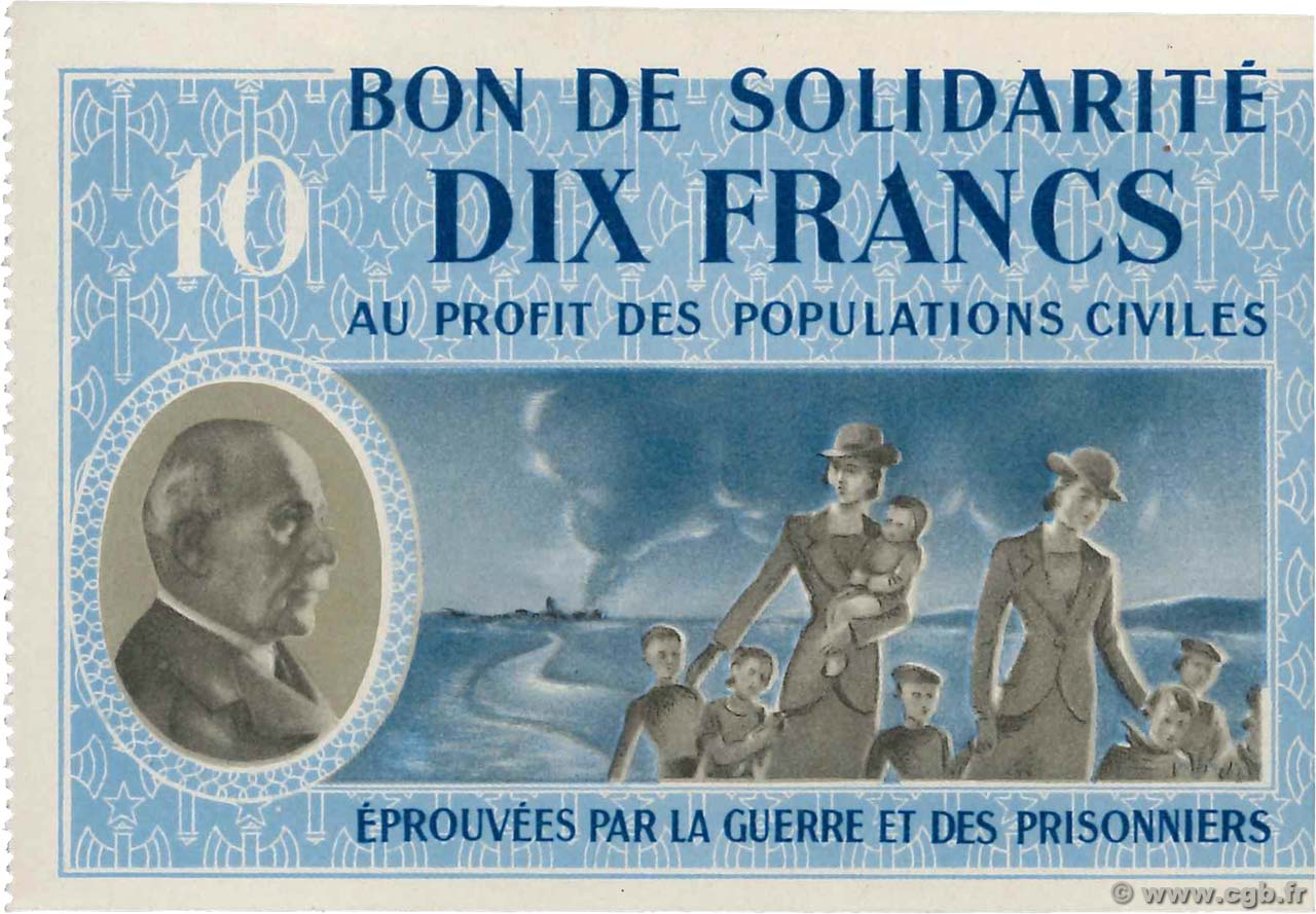 10 Francs BON DE SOLIDARITÉ Fauté FRANCE regionalism and miscellaneous  1941 KL.07B2 UNC-