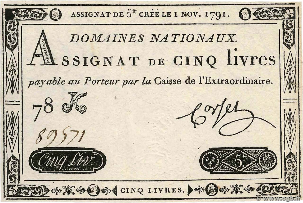 5 Livres FRANCIA  1791 Ass.20a EBC